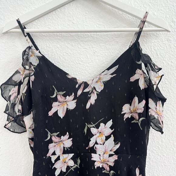Miss Selfridge Chiffon Floral Print Ruffled Asymmetric Dress Black Womens Size 4 - Picture 4 of 8